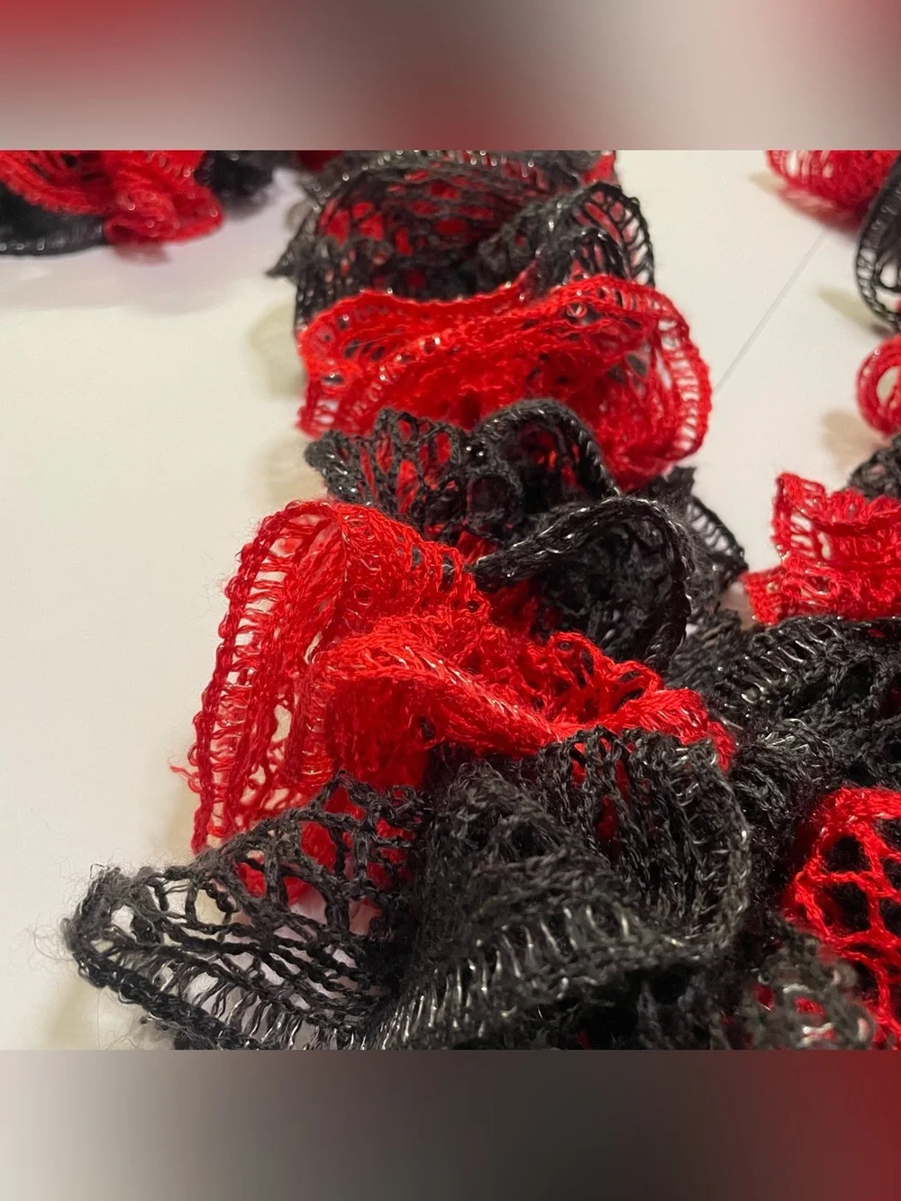 Metallic Black and Red Knitted Scarf